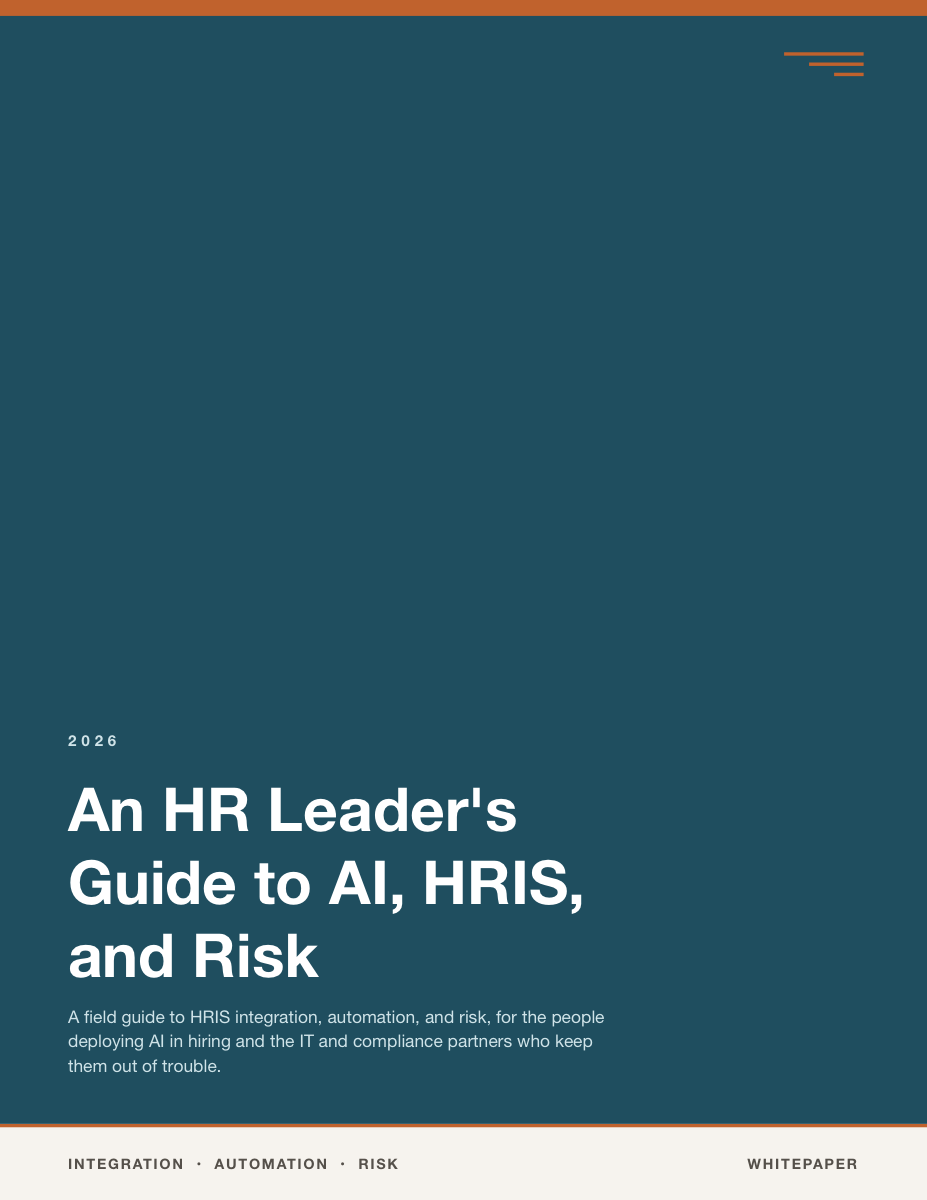 An HR Leader's Guide to AI, HRIS, and Risk whitepaper cover
