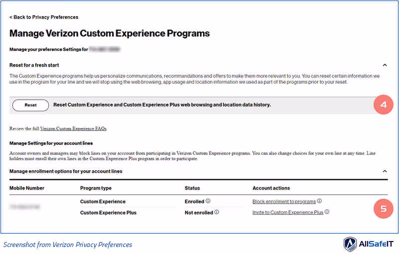 Select Don't Use to opt out of the Custom Experience Plus program