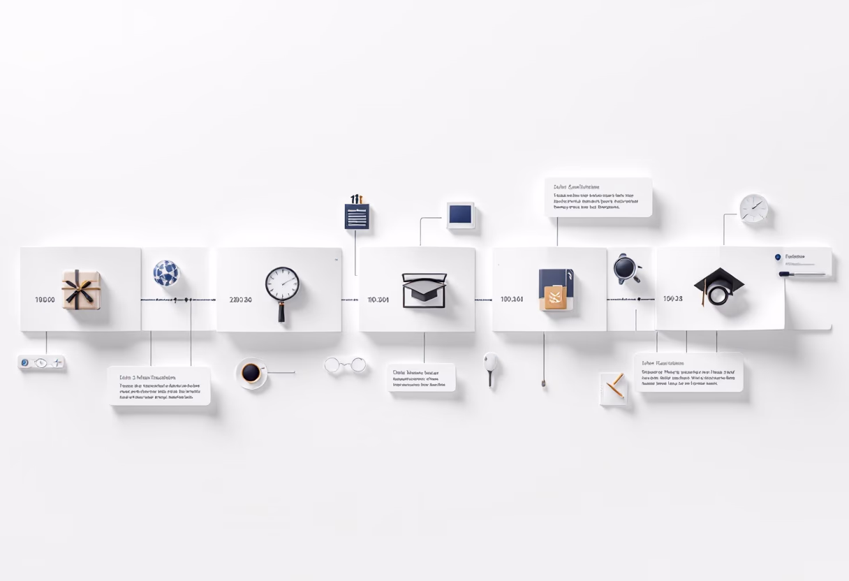 image of company milestones in a timeline format (for a edtech)