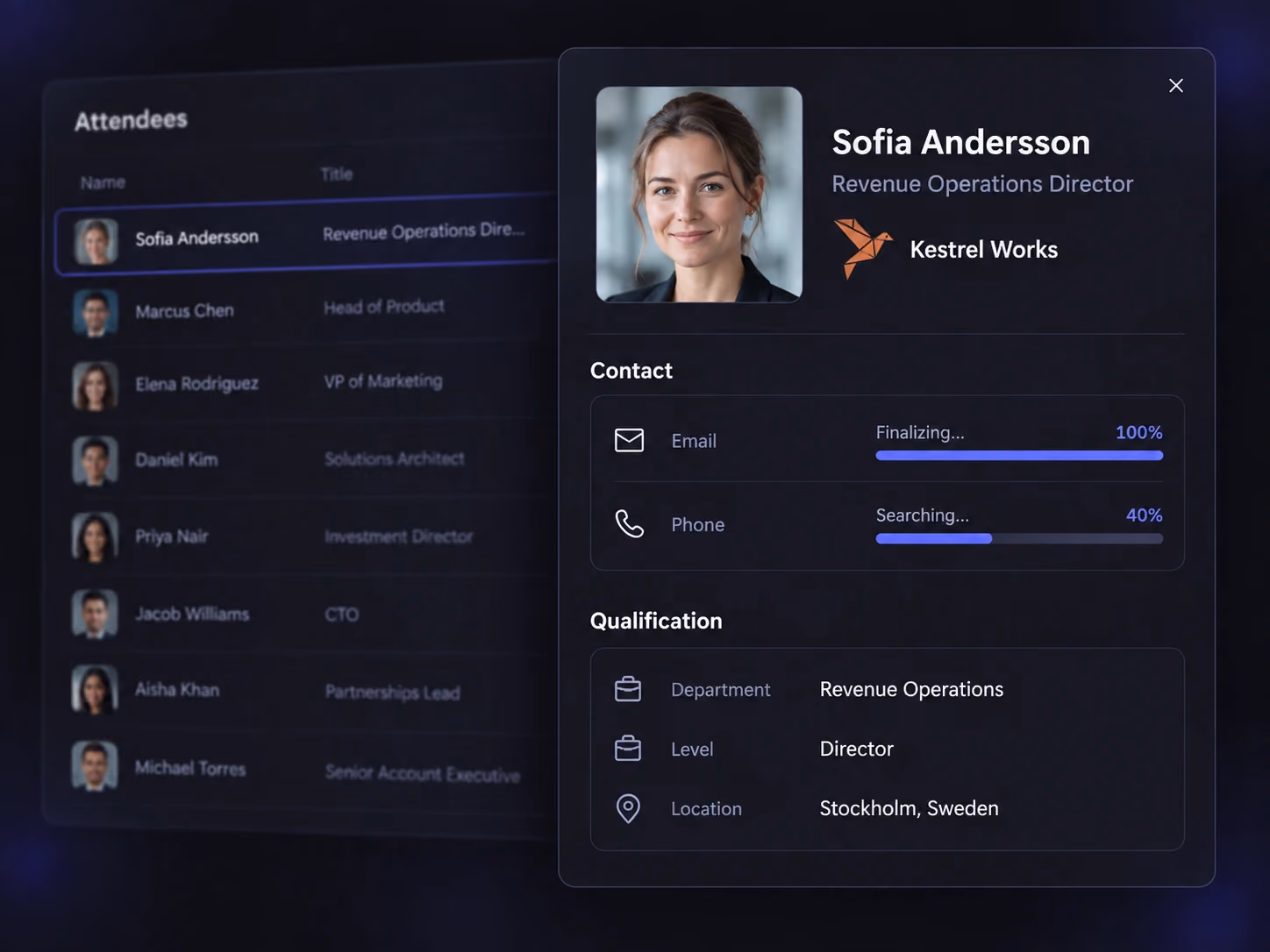 Exemple d’interface d’enrichissement avec des profils fictifs.