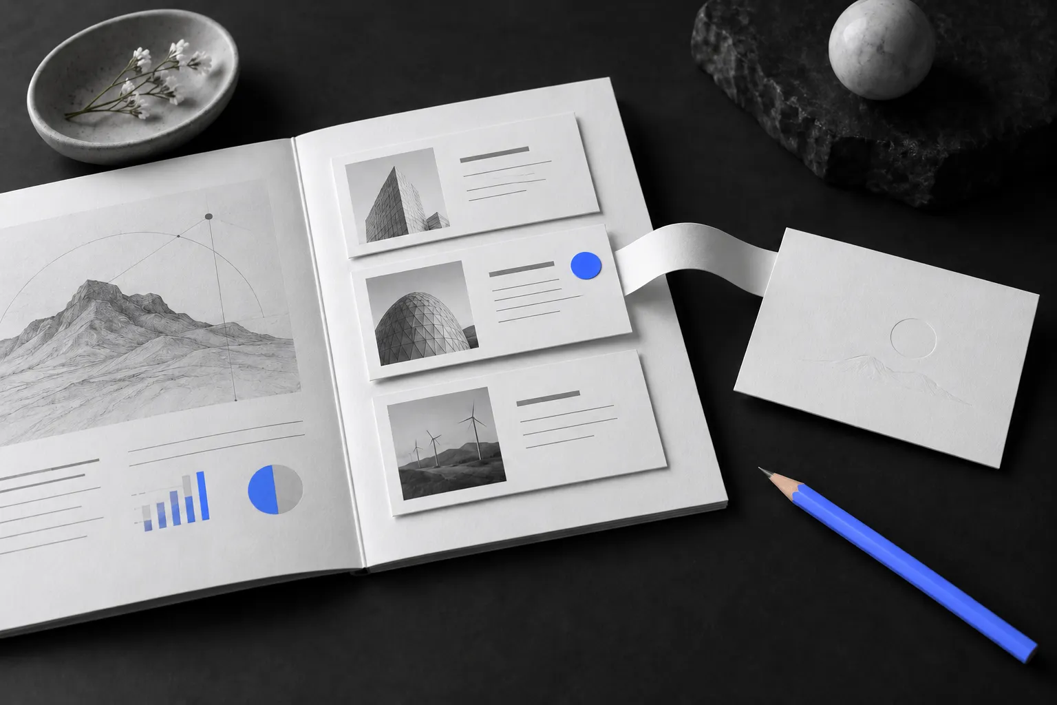 Paper portfolio illustrating a consultant introducing the right prospects.
