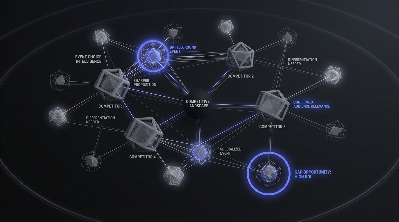 Abstract visualization of competitive landscape mapping across events