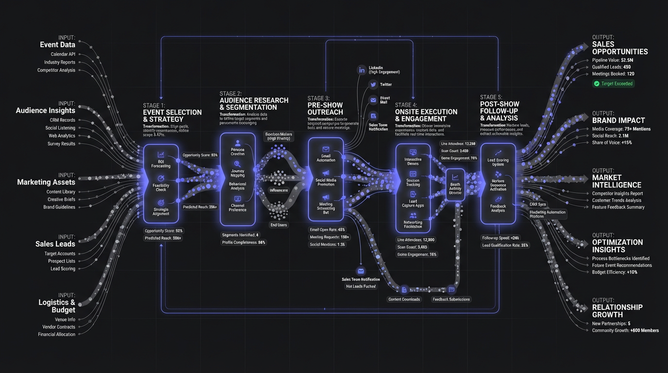Five interconnected phases of event marketing planning from strategy to conversion