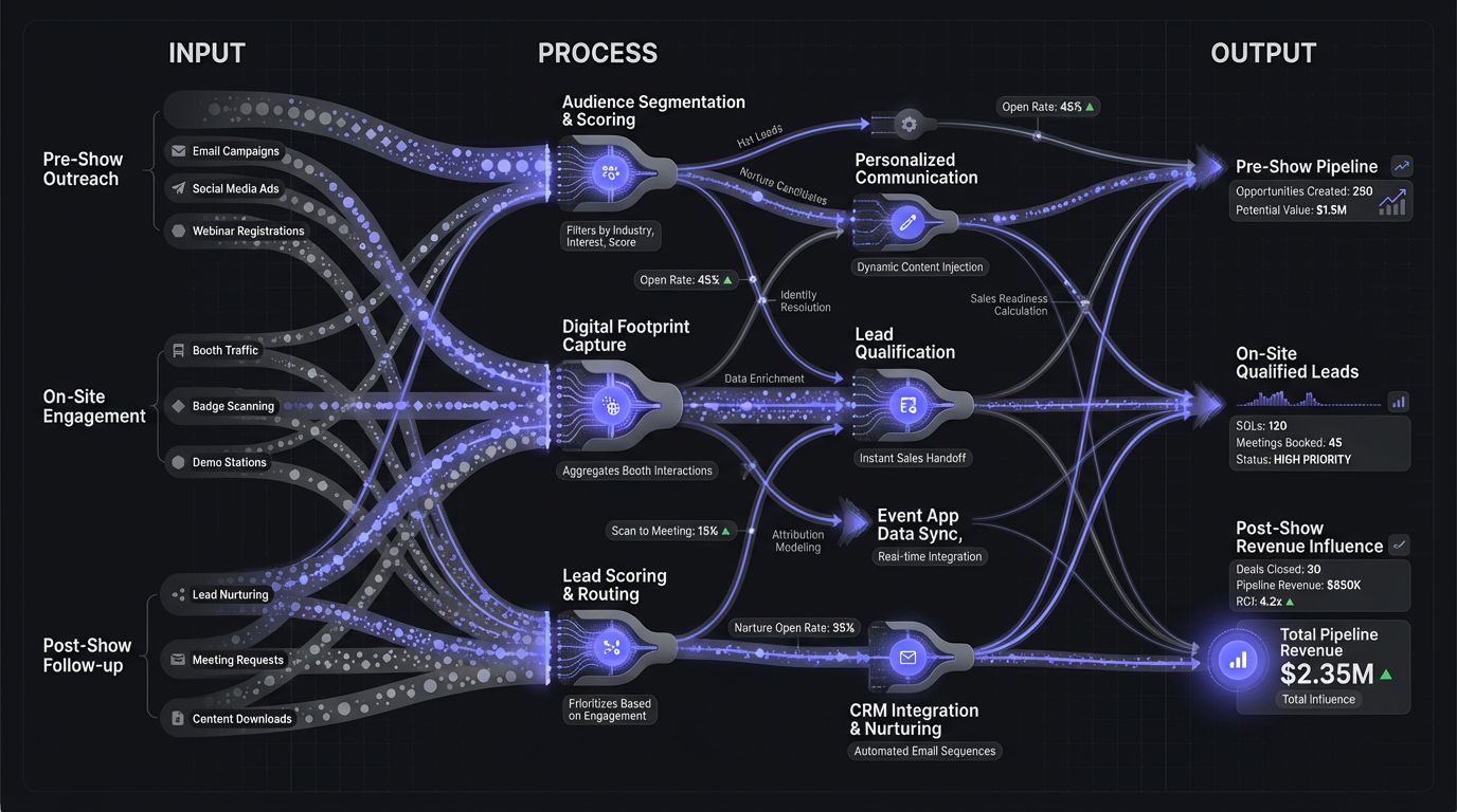 Data visualization showing trade show marketing funnel from pre-show to pipeline