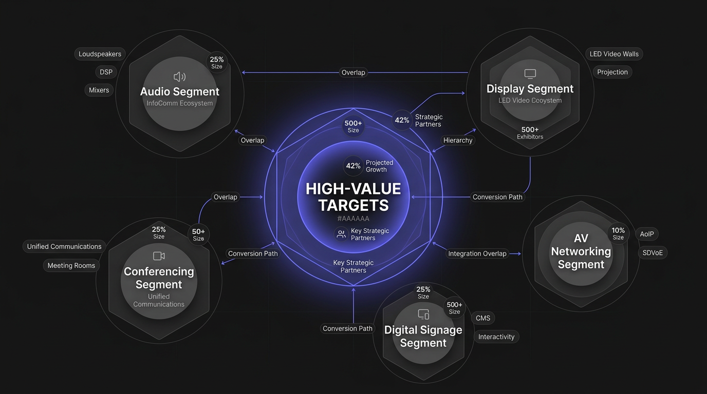 InfoComm 2026 exhibitor landscape — audio, display, collaboration, control systems, and AV networking segments