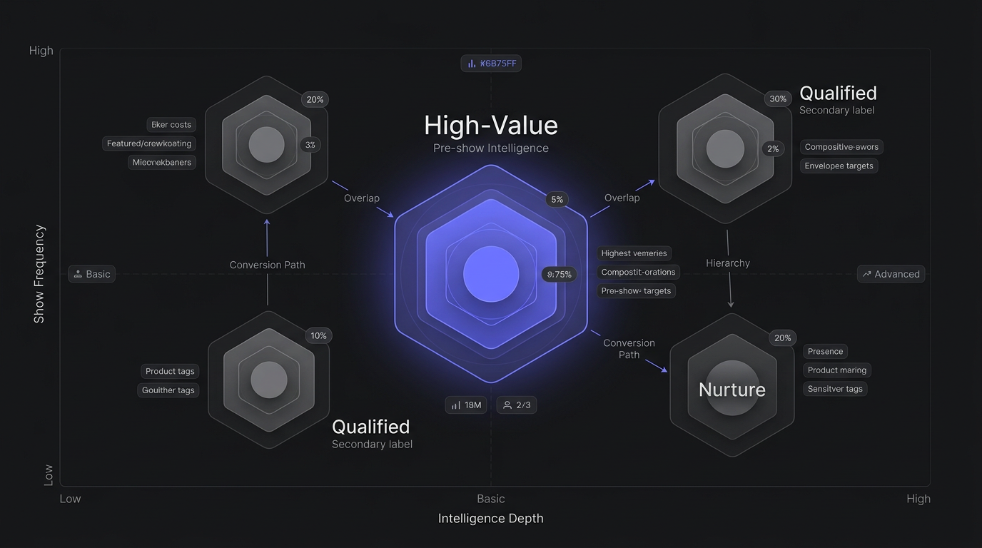 A 2x2 matrix showing show frequency vs. intelligence depth, with tool recommendations plotted in each quadrant