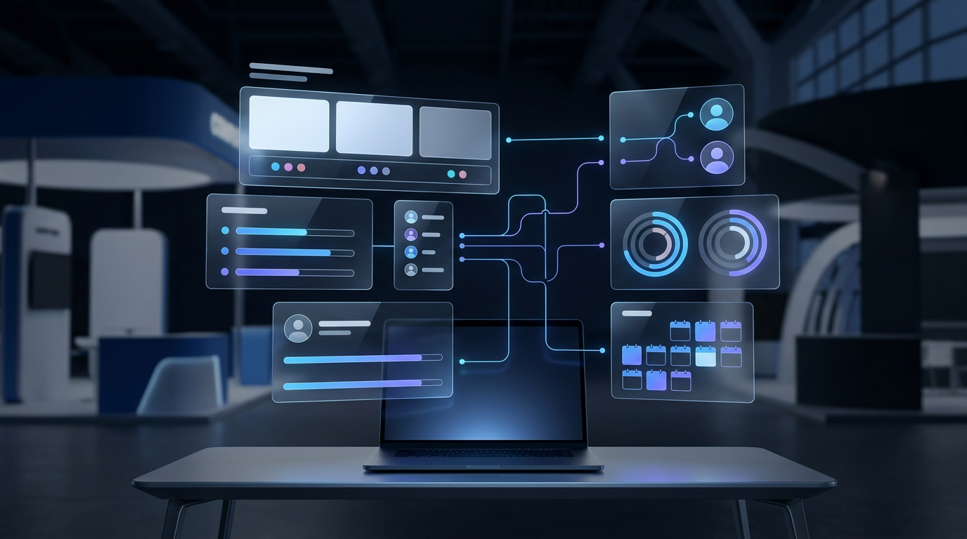 Lensmor dashboard concept showing Computex Taipei 2026 exhibitor intelligence, ICP scoring, and pre-show meeting planning.