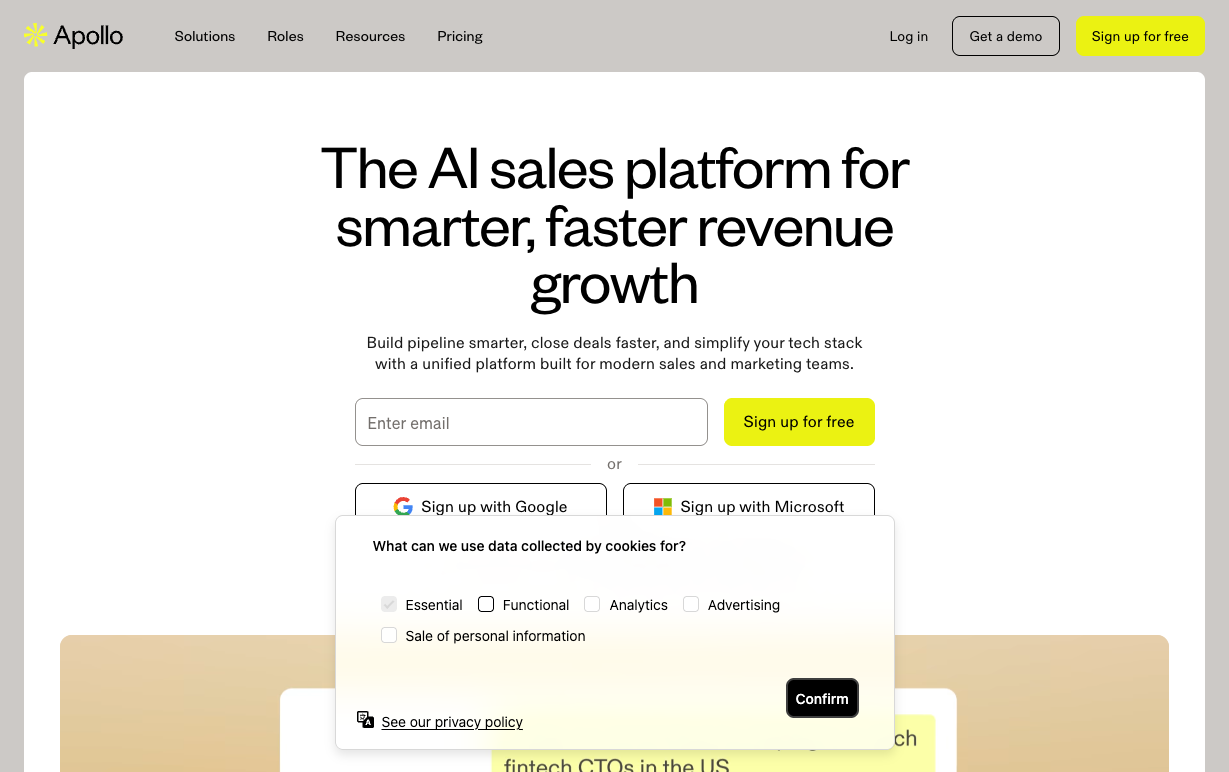Apollo.io homepage