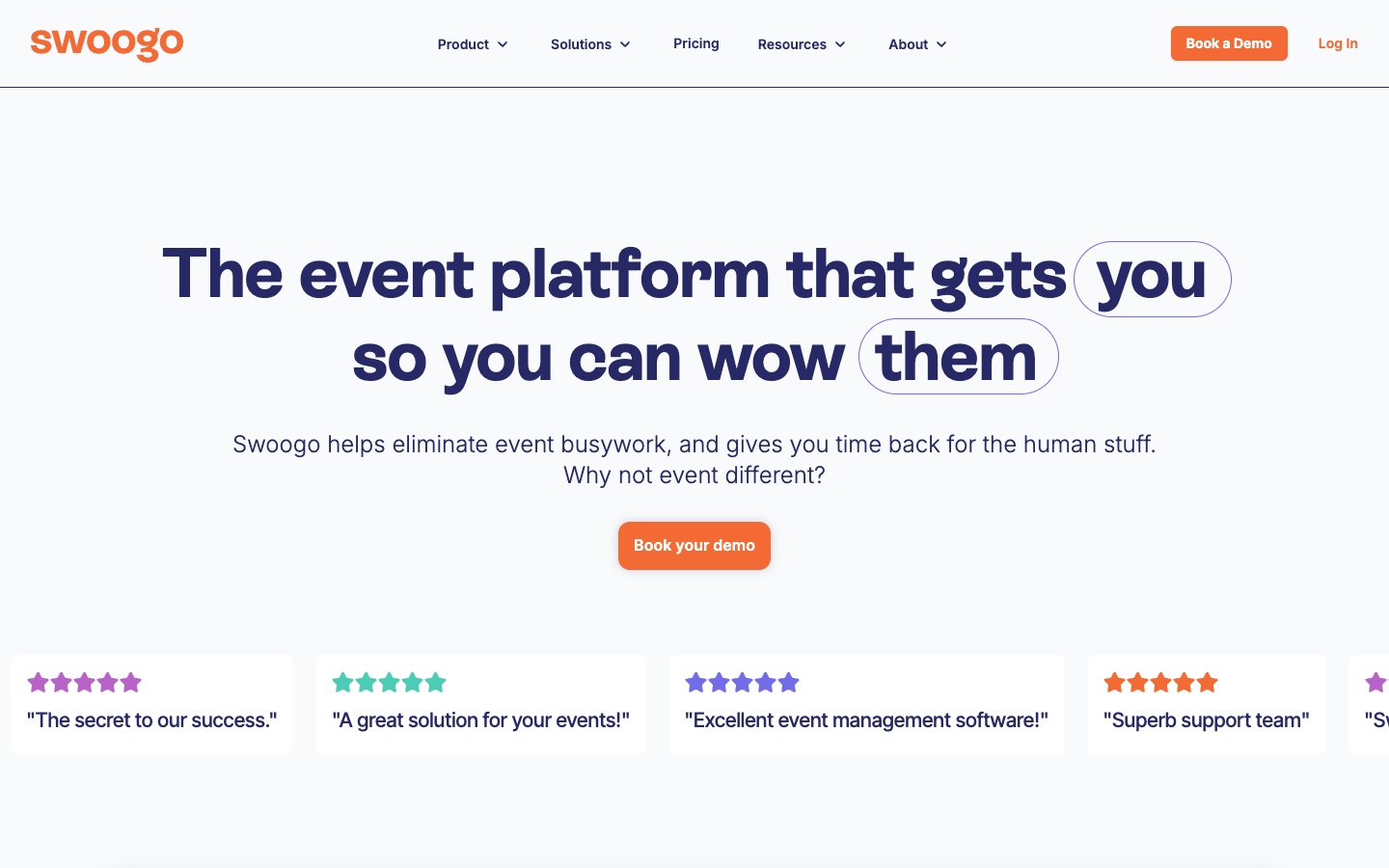 Swoogo homepage — B2B conference management platform