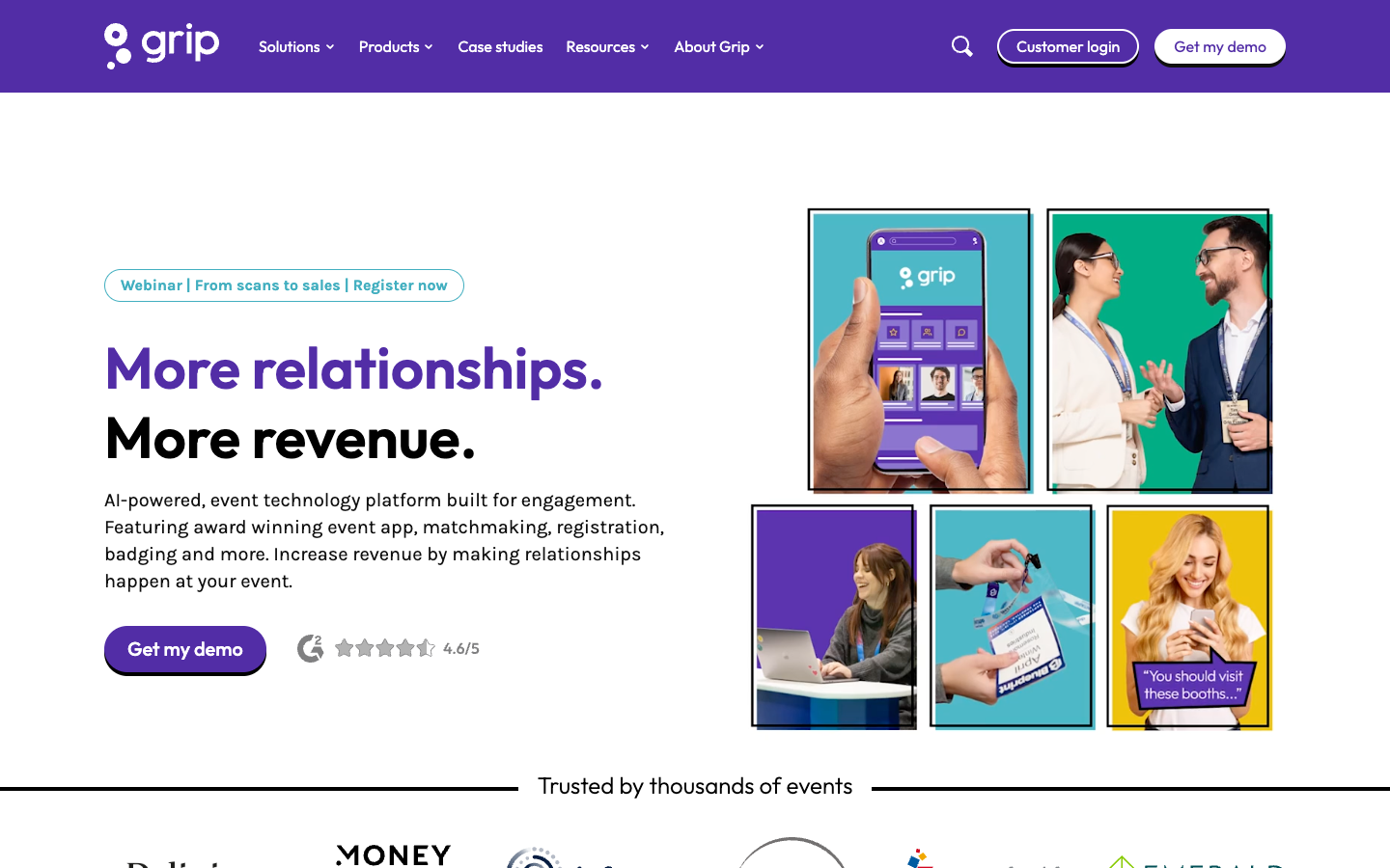 Grip homepage — AI-powered event matchmaking platform