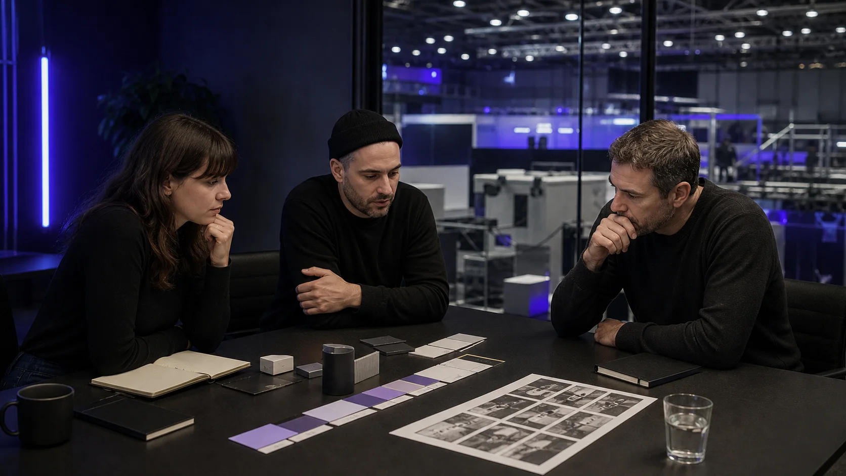 A video production team reviewing company fit and current event signals