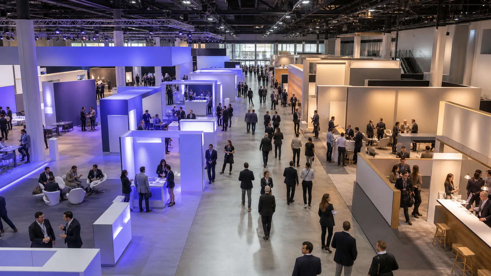 Two connected exhibition zones representing co-located London marketing and ecommerce events
