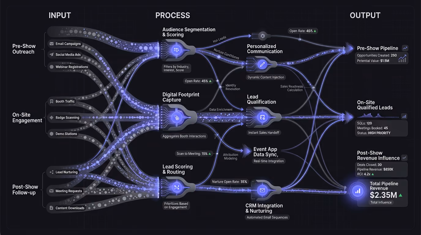 Data visualization showing trade show marketing funnel from pre-show to pipeline