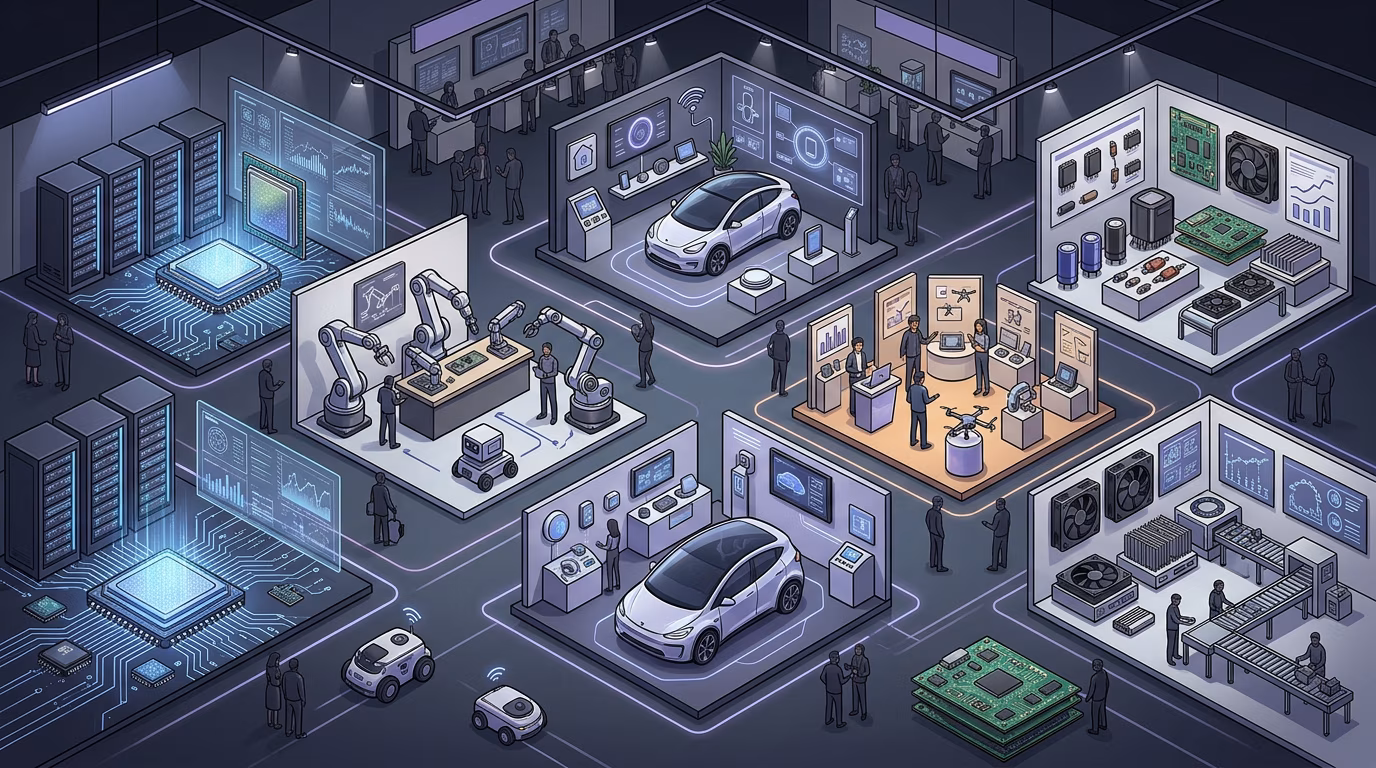 Exhibitor category matrix for Computex Taipei 2026 with AI computing, robotics, next-gen tech, startups, and manufacturing.