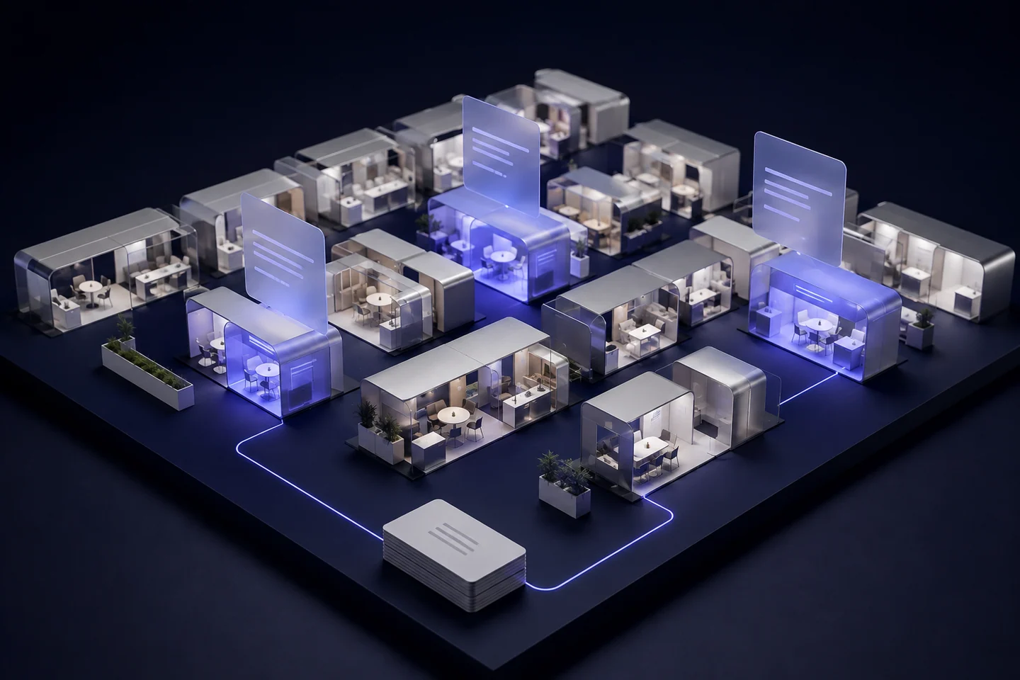 Architectural illustration of selected exhibitors connected to an account shortlist