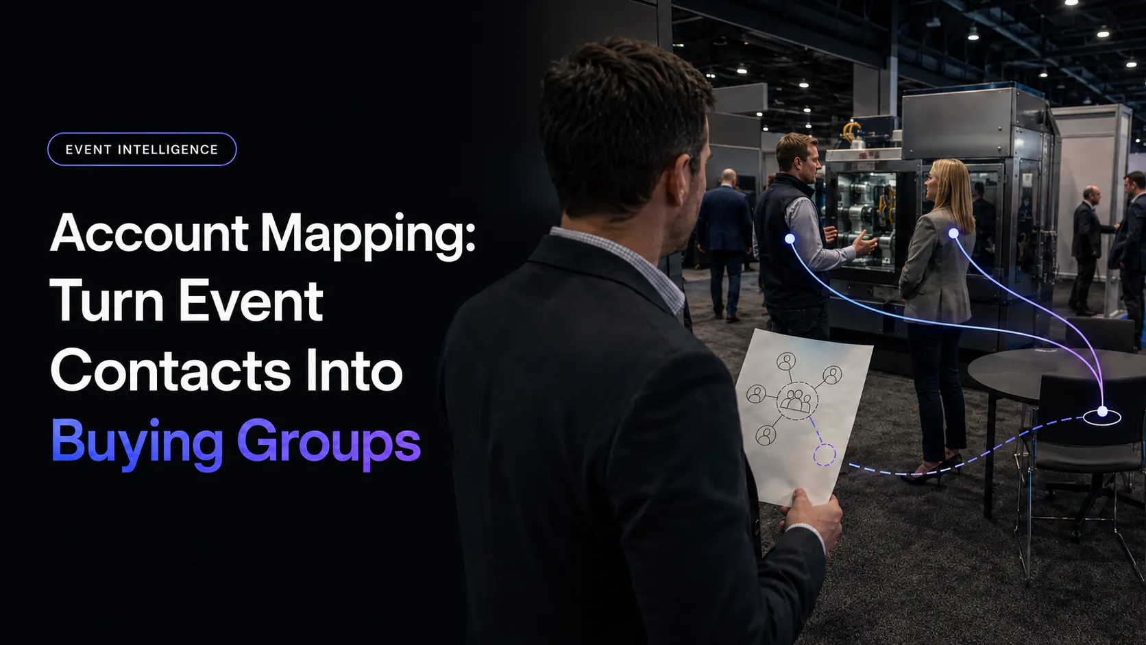 Event contact badges connected into an account relationship map beside the Account Mapping article title