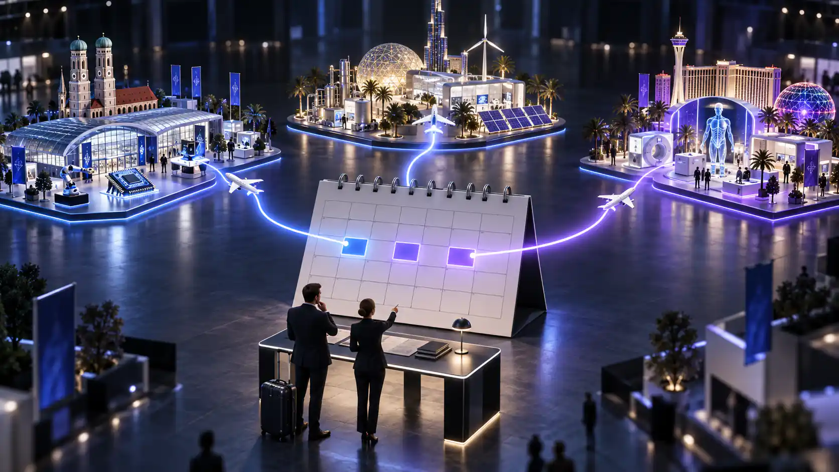 Overlapping November event dates split travel routes between distinct exhibition venues