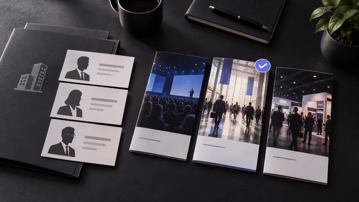 Die Recherche zu Zielaccounts und Käuferrollen grenzt eine Auswahl von Konferenzoptionen ein.