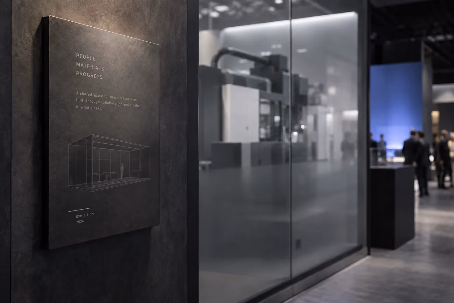 Plaque d’exposition à côté d’une présentation industrielle