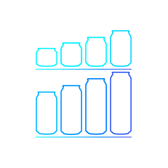 cans of various sizes stacked representing zanz solo can handle any can size available