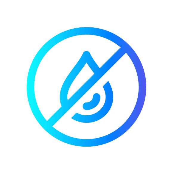 A circular no-splash icon representing splash protection in zanz canning machine using plexiglass screen