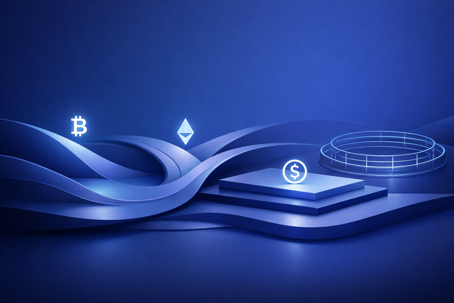 Abstract illustration showing key crypto market trends and the evolution of digital finance in 2026