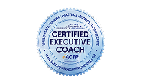 ACTP Certified Executive Coach seal with blue circular design and text around the border.