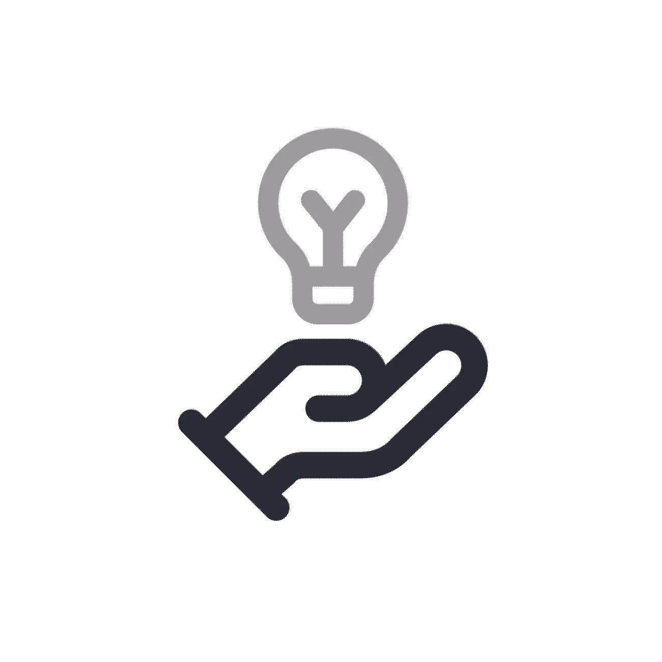 Hand icon holding a light bulb representing an idea or innovation.