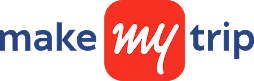 MakeMyTrip logo with 'my' in white script inside a red rounded square between 'make' and 'trip' in blue letters.