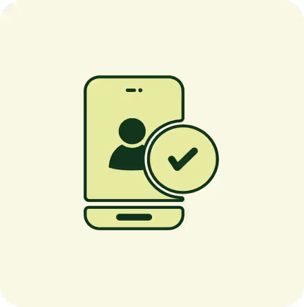 Icon of a smartphone displaying a user profile silhouette with a checkmark symbol in front.