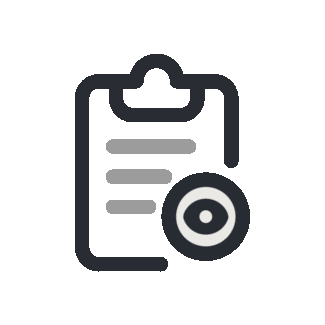 Clipboard icon with an eye symbol indicating visibility or review.