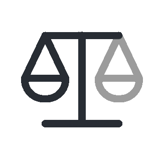 Simple icon of a balanced scale with two equal trays.