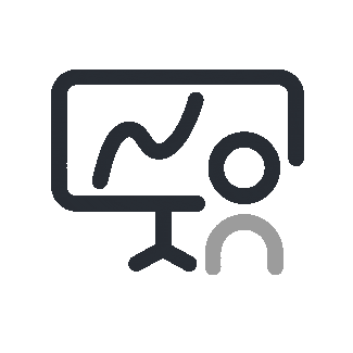 Icon of a person presenting a line graph on a board.