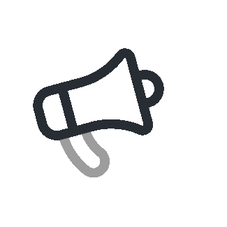 Black and gray megaphone icon on transparent background.