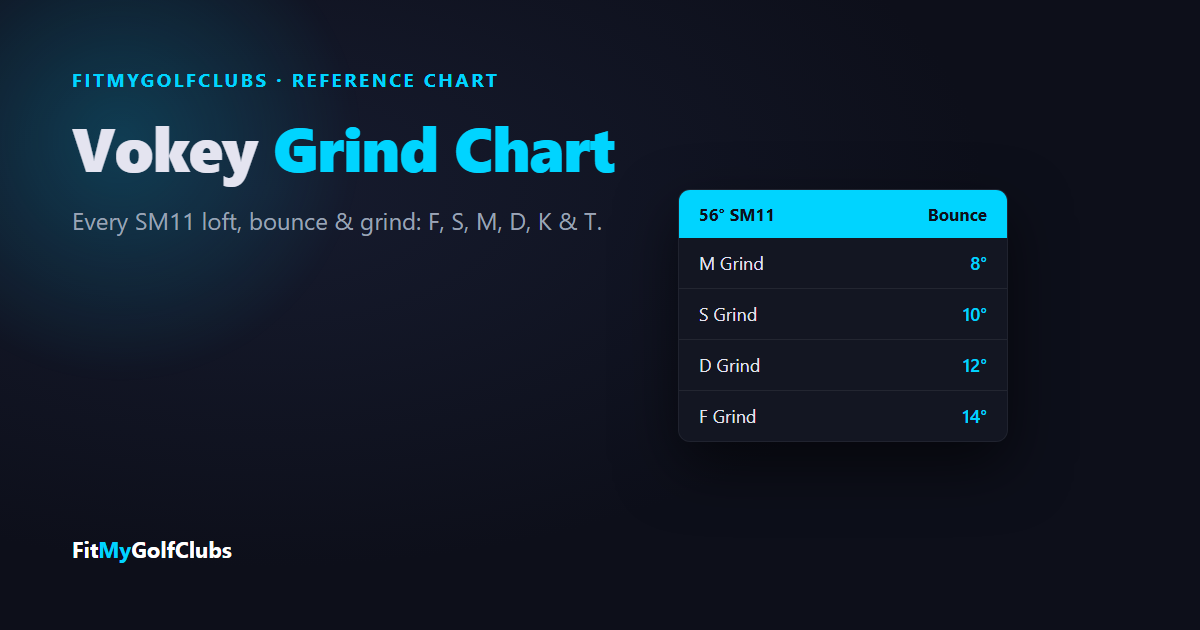 Vokey grind chart: SM11 56-degree sand wedge bounce by grind, M 8, S 10, D 12, F 14