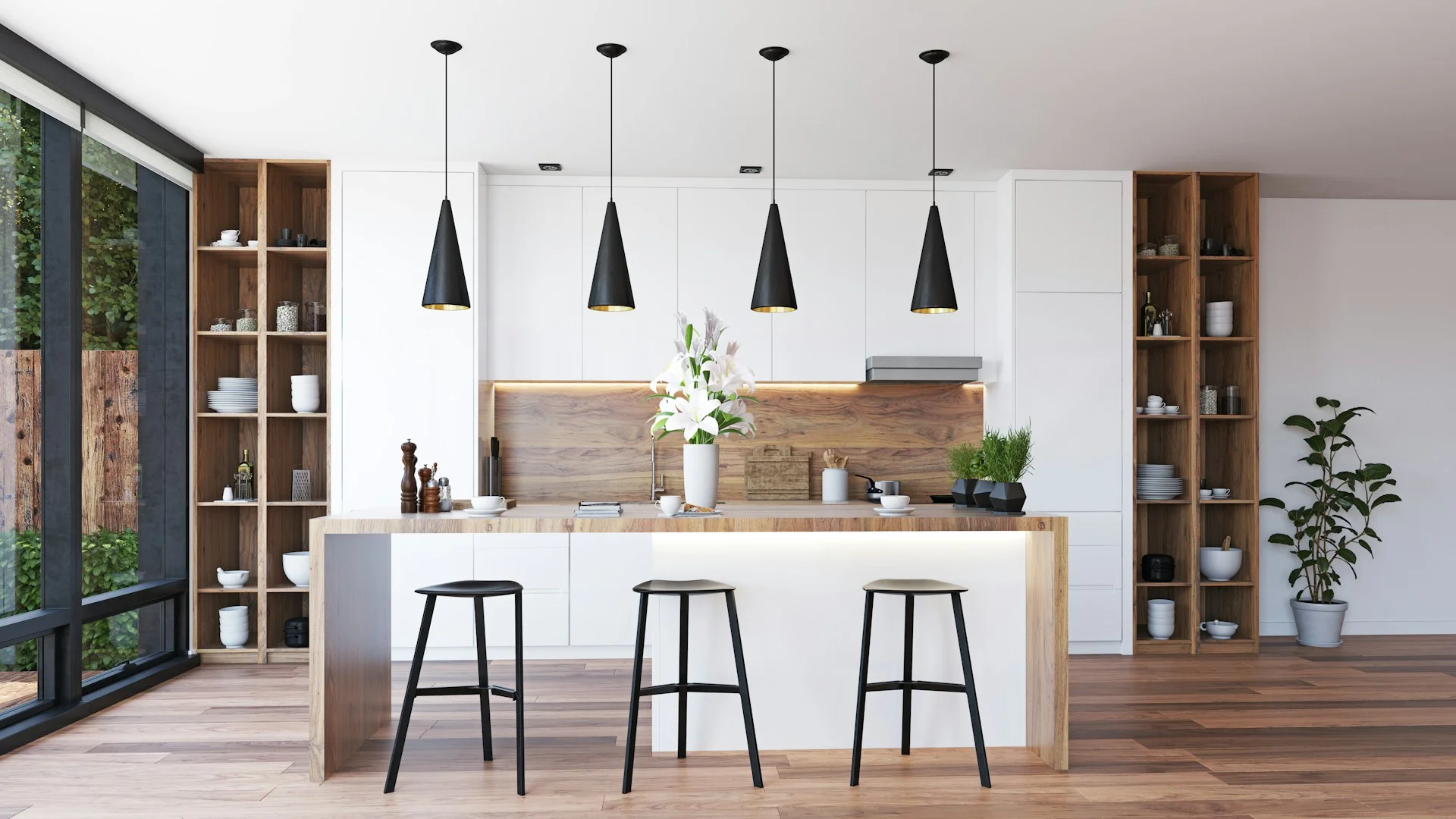 photo - beautiful modern kitchen with a kitchen island wooden and white accents