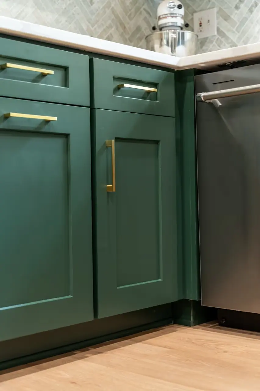 green cabinets in the kitchen