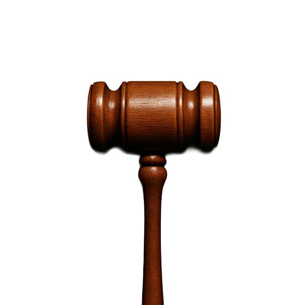 Close-up of a wooden judge's gavel against a black background.