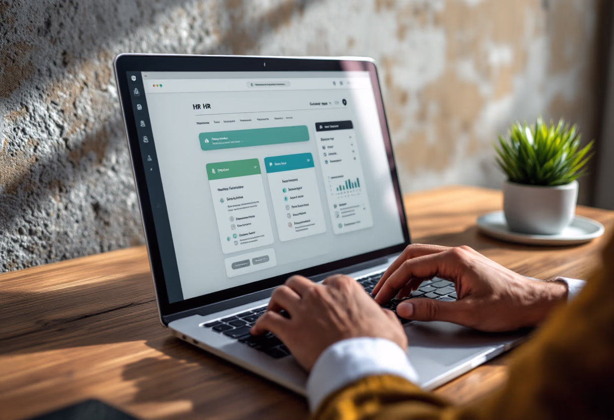[interface] image of employee interacting with hr software (for a hr tech)