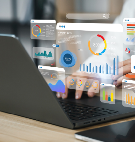 Laptop with screen examples floating