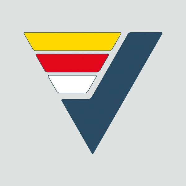 Logo der Kärntner Landesversicherung als dreieckige Form mit farbigen Segmenten in Gelb, Rot und Weiß neben einem dunkelblauen Häkchen.