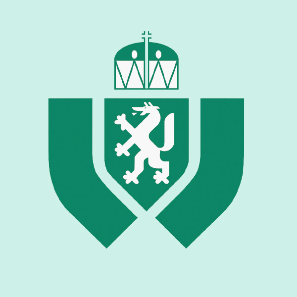 Grünes Wappenlogo der Grazer Wechselseitigen mit einem Löwen und einer Krone oben.