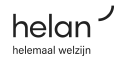 Zwarte tekstlogo met de woorden 'helan' en 'helmaal welzijn' in een modern lettertype.