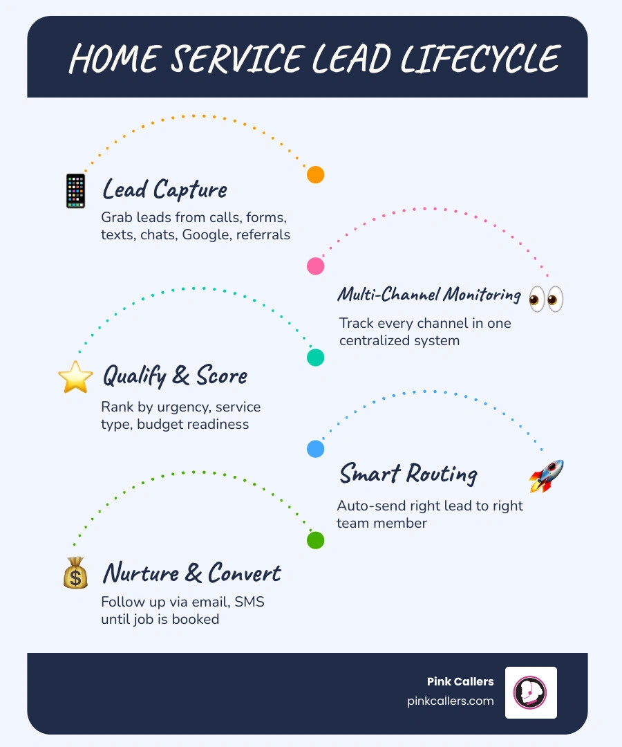 infographic showing the home service lead lifecycle from first contact to booked job - lead management best practices for infographic showing the home service lead lifecycle from first contact to booked job - lead management best practices for