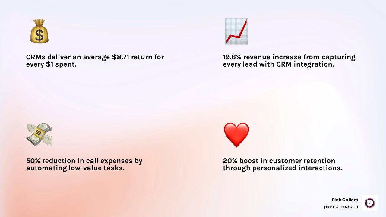 Infographic showing revenue growth from AI+CRM with key percentages - what crm platforms do virtual receptionists work with Infographic showing revenue growth from AI+CRM with key percentages - what crm platforms do virtual receptionists work with