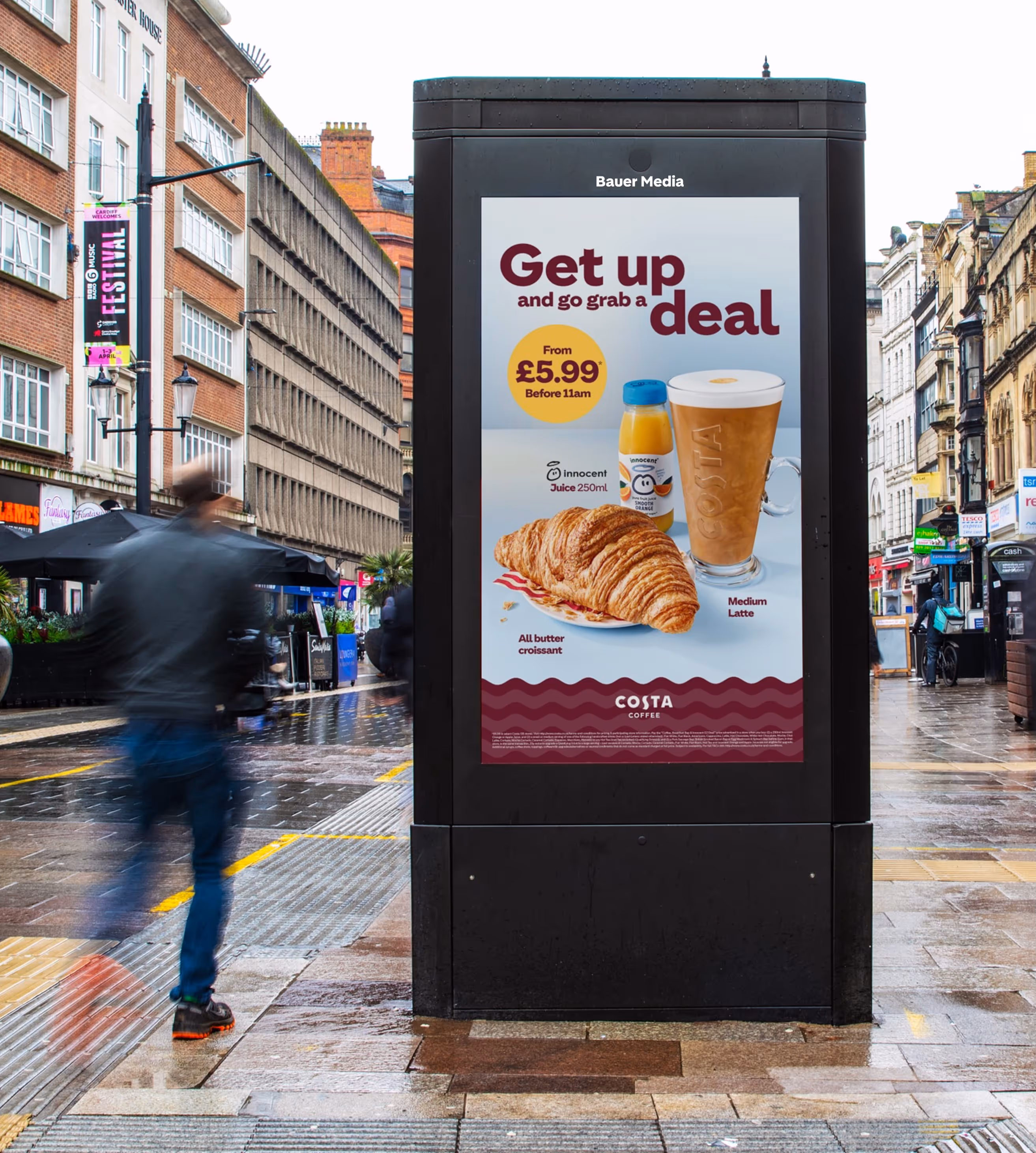 A Costa advertisement promoting their "Get up and go grab a deal" offering