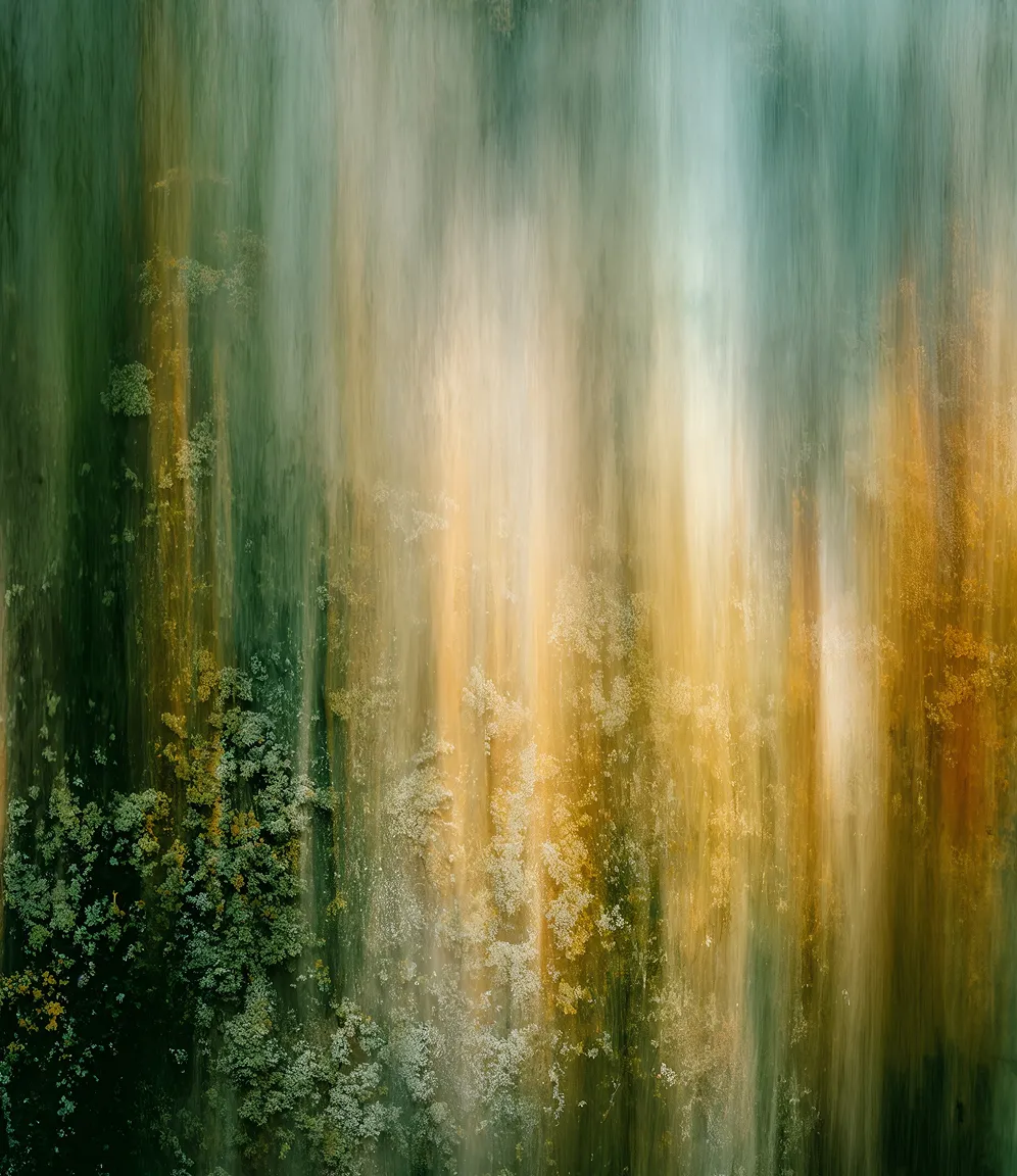 A blurry photo of a forest with trees.