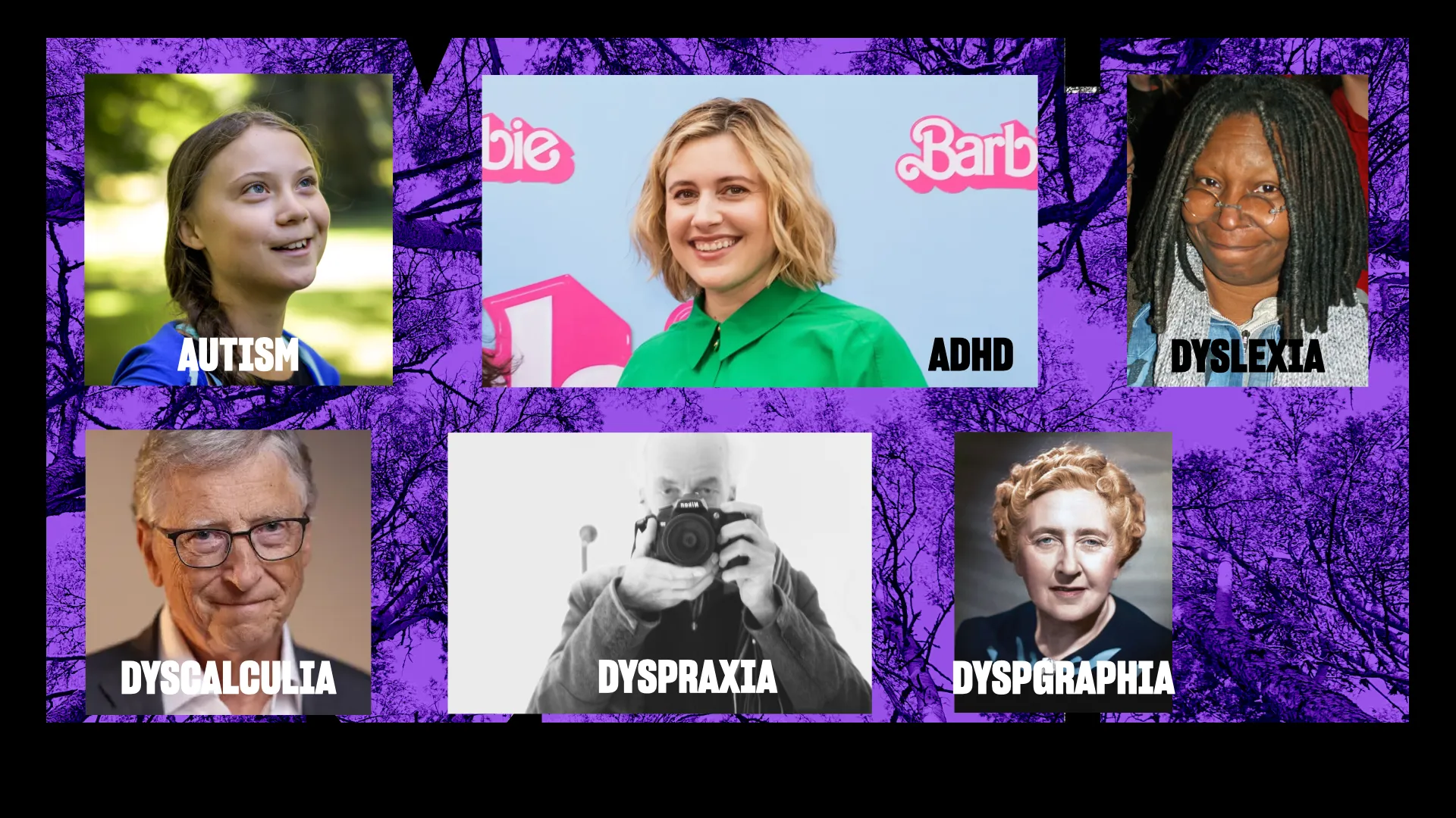 A graphic that shows famous people and their diagnosed neurodivergence.