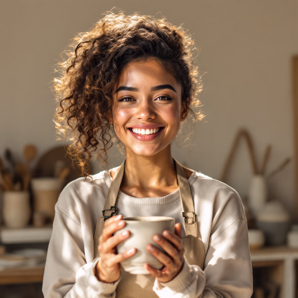 [headshot] image of satisfied customer (for a ceramic studio)