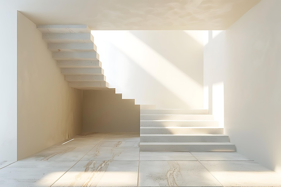 Escaliers Blancs en Marbre, Lumière Plongeante